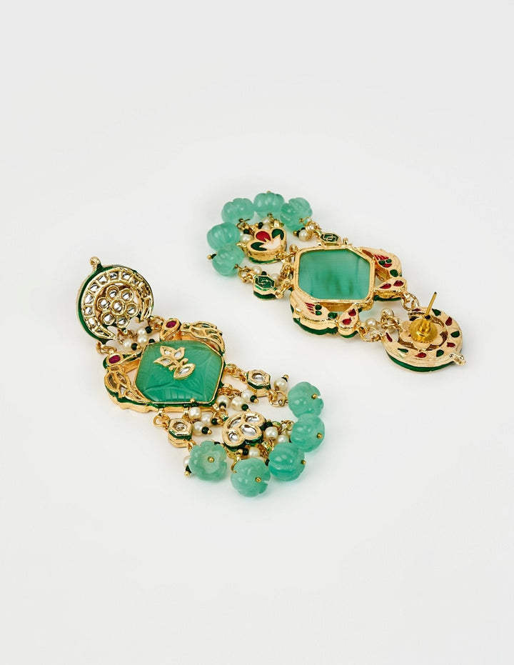 Gold Plated Pastel Stone And Kundan Earrings Vivinia by Vidhi Mehra - Fabilicious Fashion