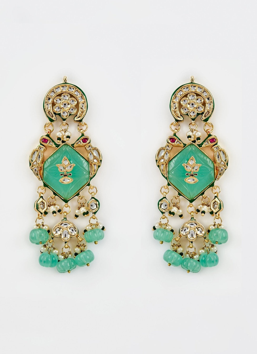 Gold Plated Pastel Stone And Kundan Earrings Vivinia by Vidhi Mehra - Fabilicious Fashion