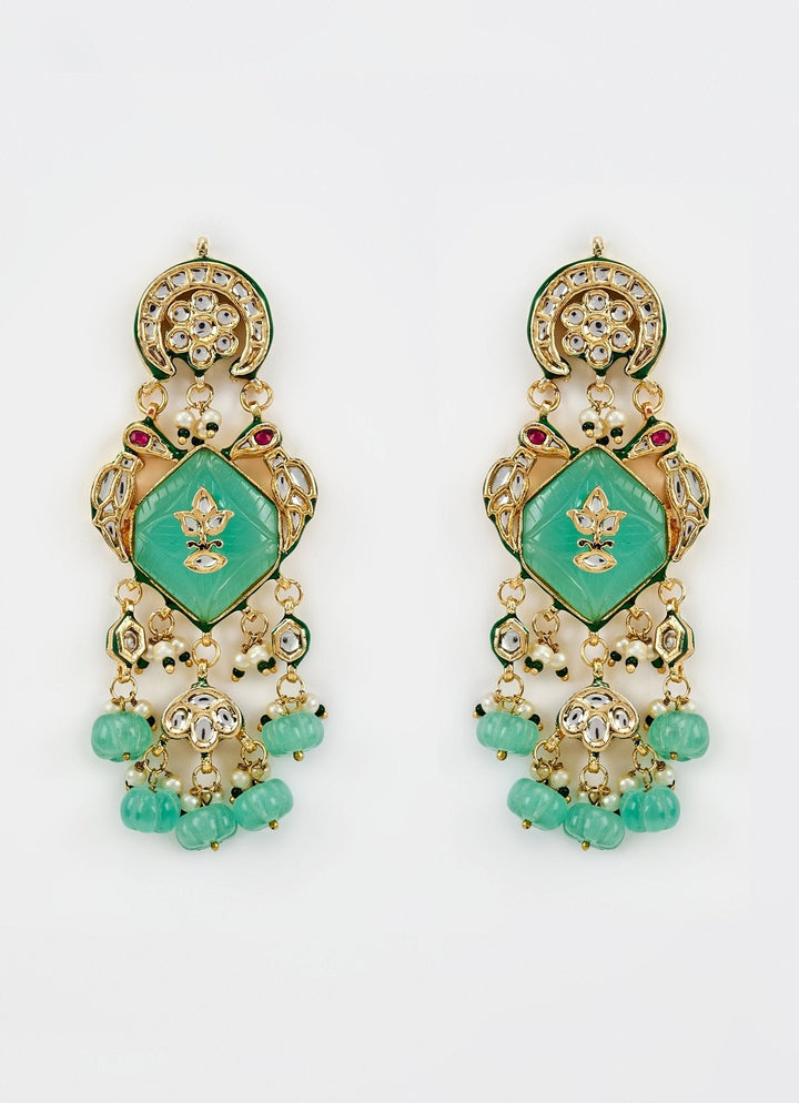 Gold Plated Pastel Stone And Kundan Earrings Vivinia by Vidhi Mehra - Fabilicious Fashion
