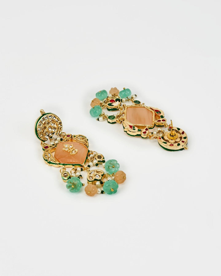 Gold Plated Pastel Stone Pearl And Kundan Earrings Vivinia by Vidhi Mehra - Fabilicious Fashion