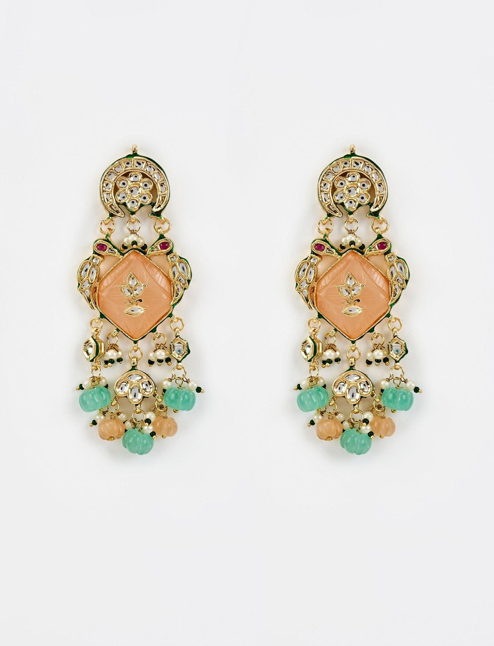 Gold Plated Pastel Stone Pearl And Kundan Earrings Vivinia by Vidhi Mehra - Fabilicious Fashion