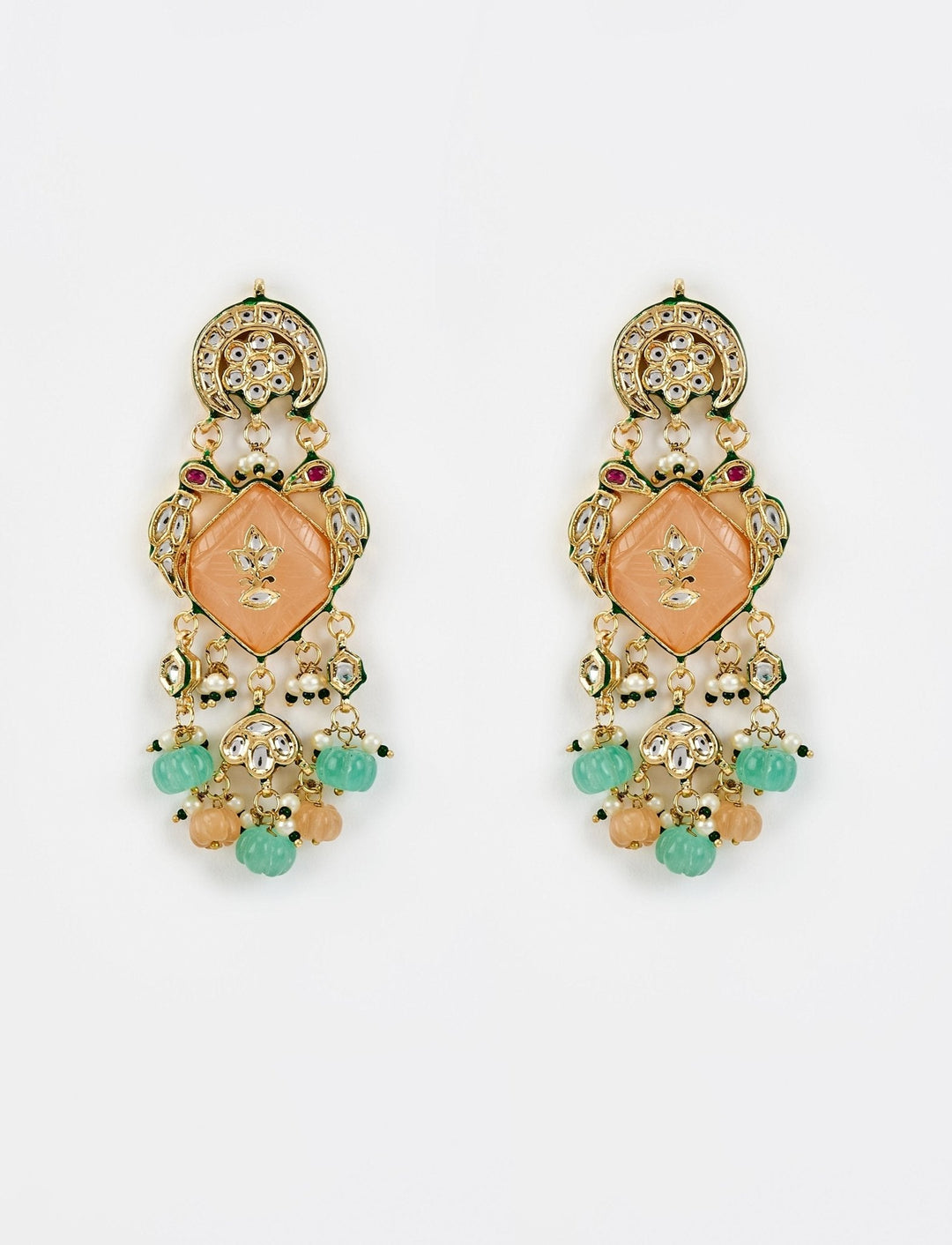 Gold Plated Pastel Stone Pearl And Kundan Earrings Vivinia by Vidhi Mehra - Fabilicious Fashion