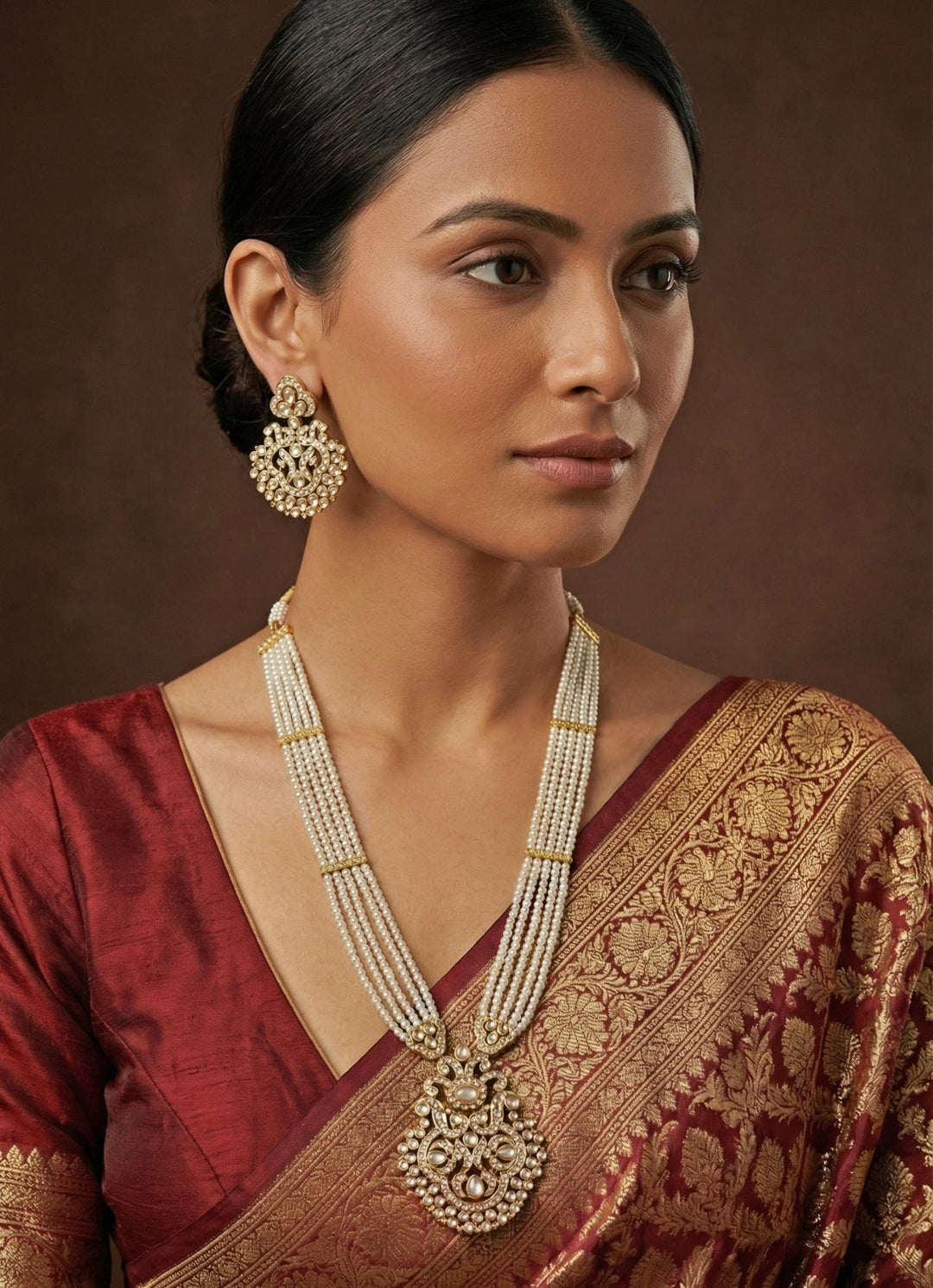 Zevar by Geeta Gold Plated Pearl And Jadau Long Necklace SetFabilicious Fashion
