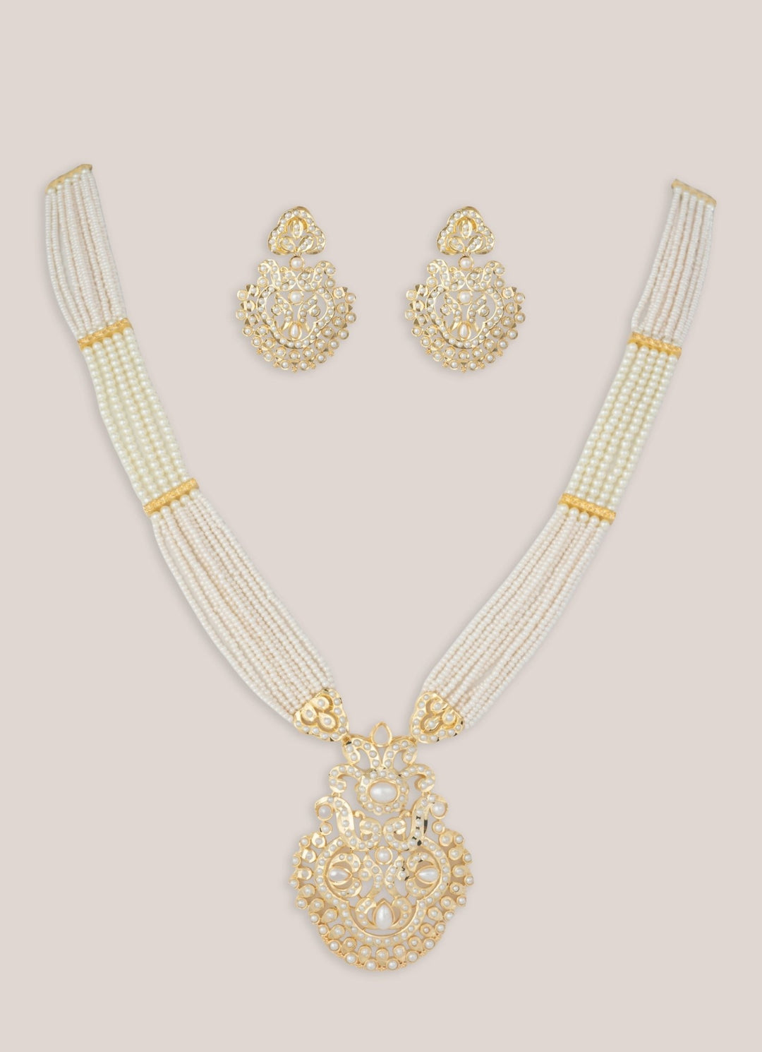 Zevar by Geeta Gold Plated Pearl And Jadau Long Necklace SetFabilicious Fashion
