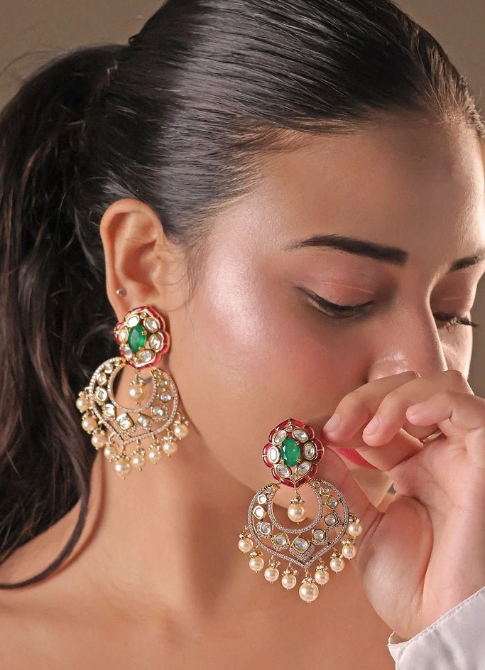 Mr Jewels Gold Plated Pearl And Meenakari ChandbaaliFabilicious Fashion