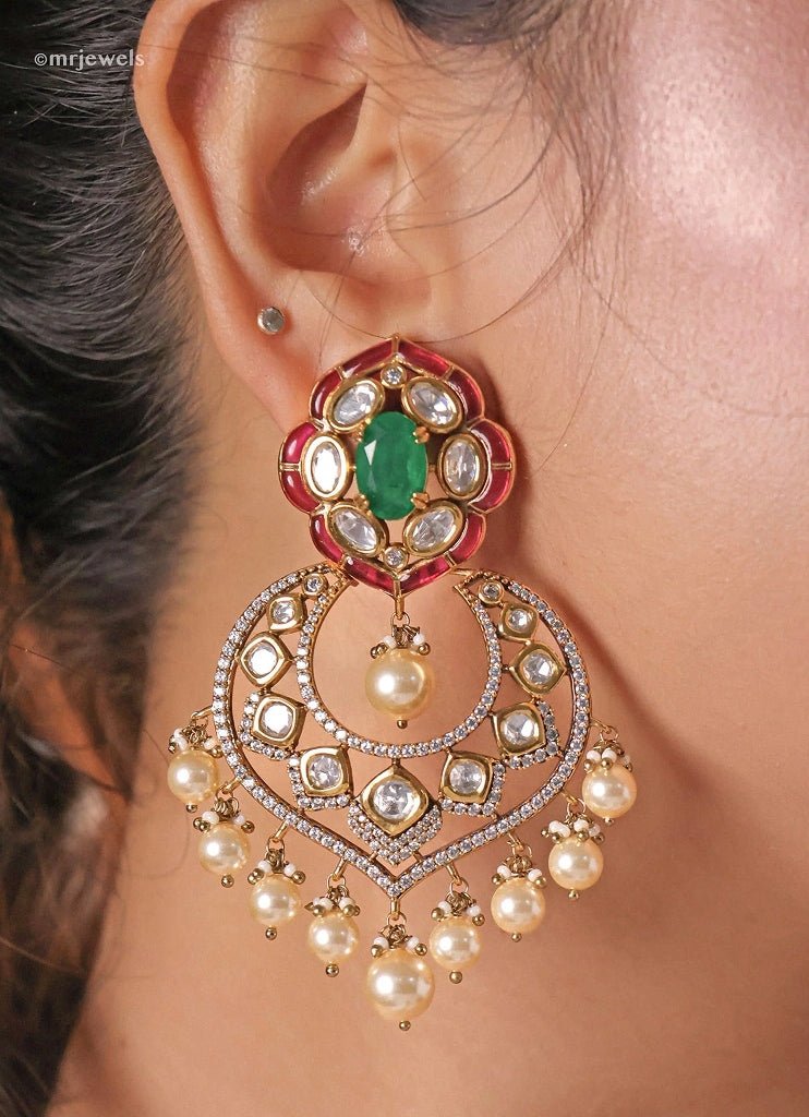 Mr Jewels Gold Plated Pearl And Meenakari ChandbaaliFabilicious Fashion
