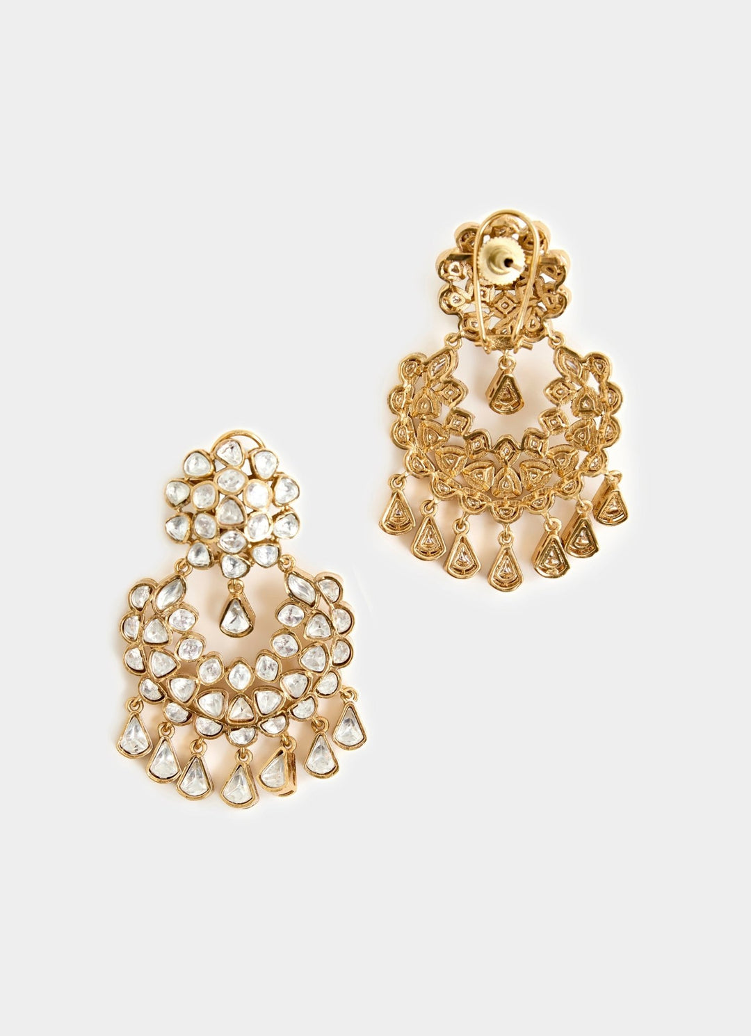 Gold Plated Pearl And Stone Chandelier Earrings Vivinia By Vidhi Mehra - Fabilicious Fashion
