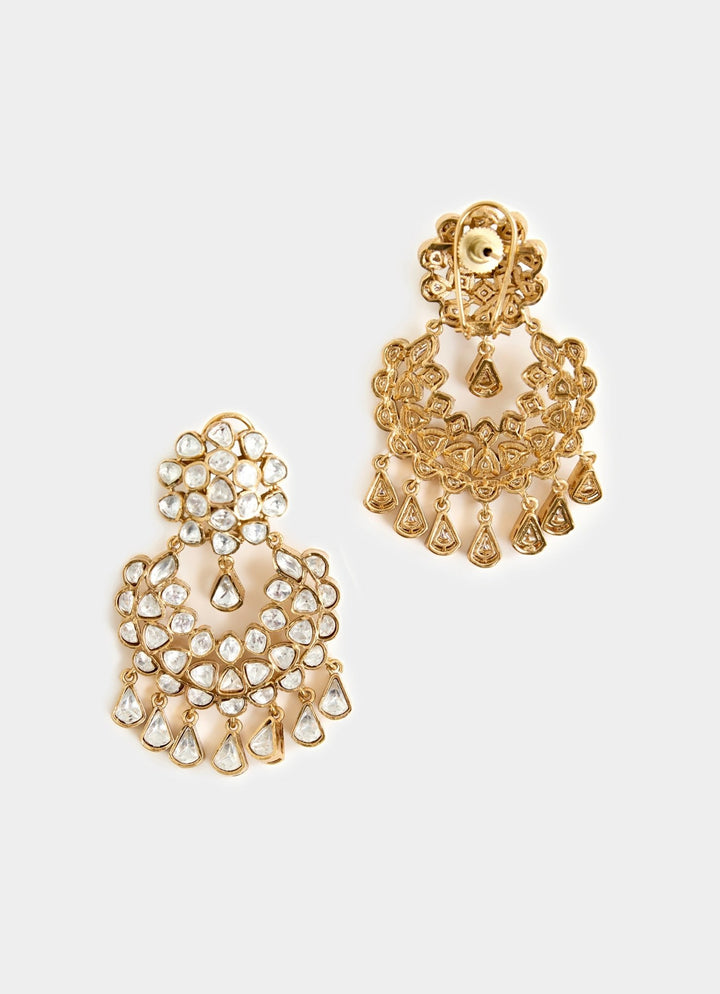 Gold Plated Pearl And Stone Chandelier Earrings Vivinia By Vidhi Mehra - Fabilicious Fashion