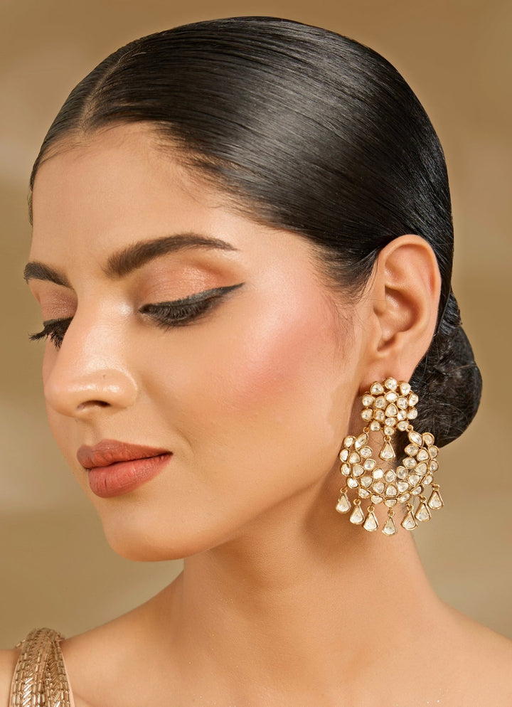 Gold Plated Pearl And Stone Chandelier Earrings Vivinia By Vidhi Mehra - Fabilicious Fashion