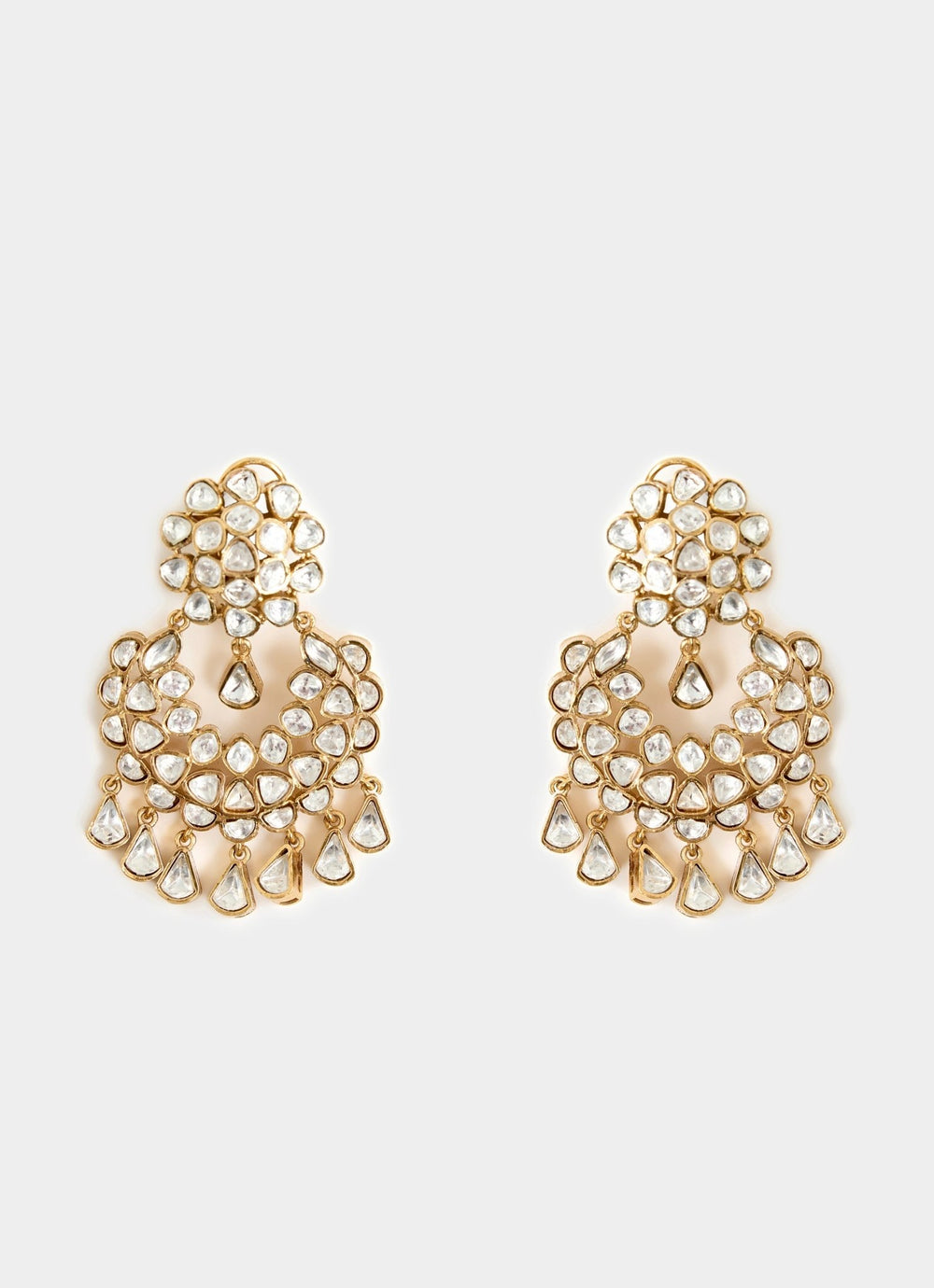 Gold Plated Pearl And Stone Chandelier Earrings Vivinia By Vidhi Mehra - Fabilicious Fashion