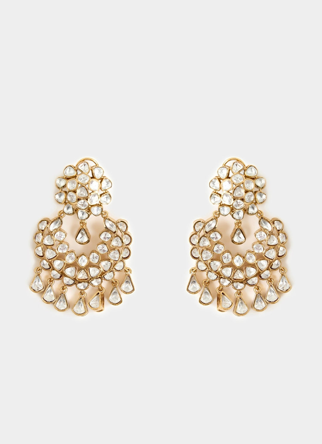 Gold Plated Pearl And Stone Chandelier Earrings Vivinia By Vidhi Mehra - Fabilicious Fashion