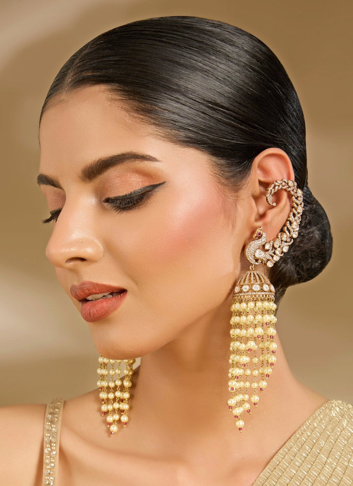 Gold Plated Pearl Drop Chandelier Earrings Vivinia By Vidhi Mehra - Fabilicious Fashion