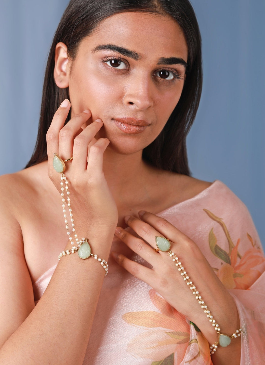 Gold Plated Pearl Hathphool Riana by Shikha Jindal - Fabilicious Fashion