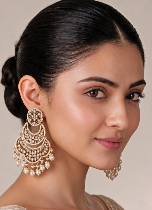 Vivinia By Vidhi Mehra Gold Plated Pearl Kundan Layered ChandbaliFabilicious Fashion