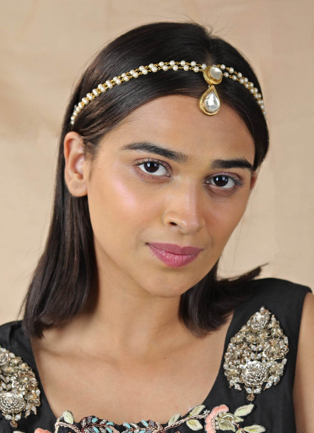 Gold Plated Pearl Mathapatti Riana by Shikha Jindal - Fabilicious Fashion