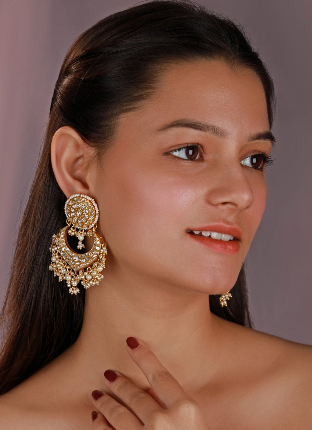 Gold Plated Pearl Necklace Set With Chandbali Earrings Kalyani Indian Jewelry - Fabilicious Fashion