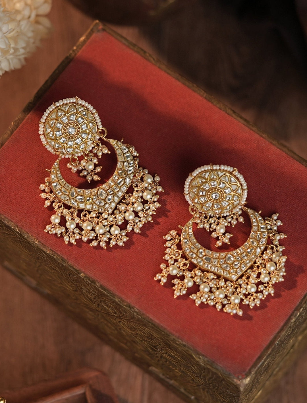 Gold Plated Pearl Necklace Set With Chandbali Earrings Kalyani Indian Jewelry - Fabilicious Fashion