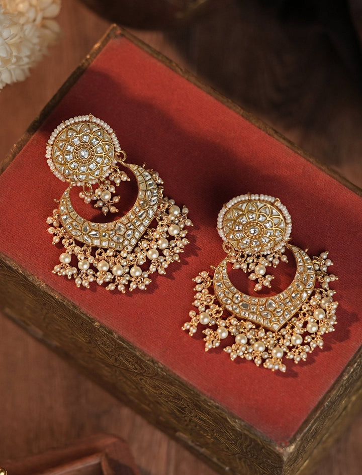 Gold Plated Pearl Necklace Set With Chandbali Earrings Kalyani Indian Jewelry - Fabilicious Fashion