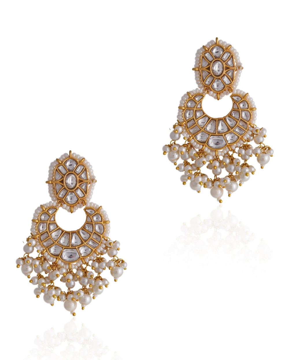 Gold Plated Pearl Studded Chandbali Earrings Kalyani Indian Jewelry - Fabilicious Fashion