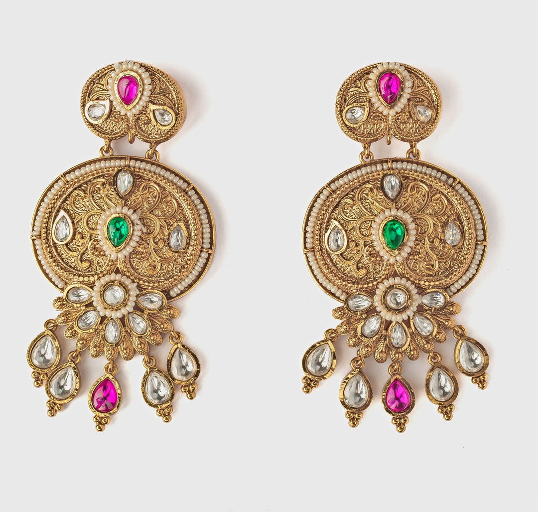 Gold Plated Pink And Green Beaded Chandbali Earrings Vivinia by Vidhi Mehra - Fabilicious Fashion