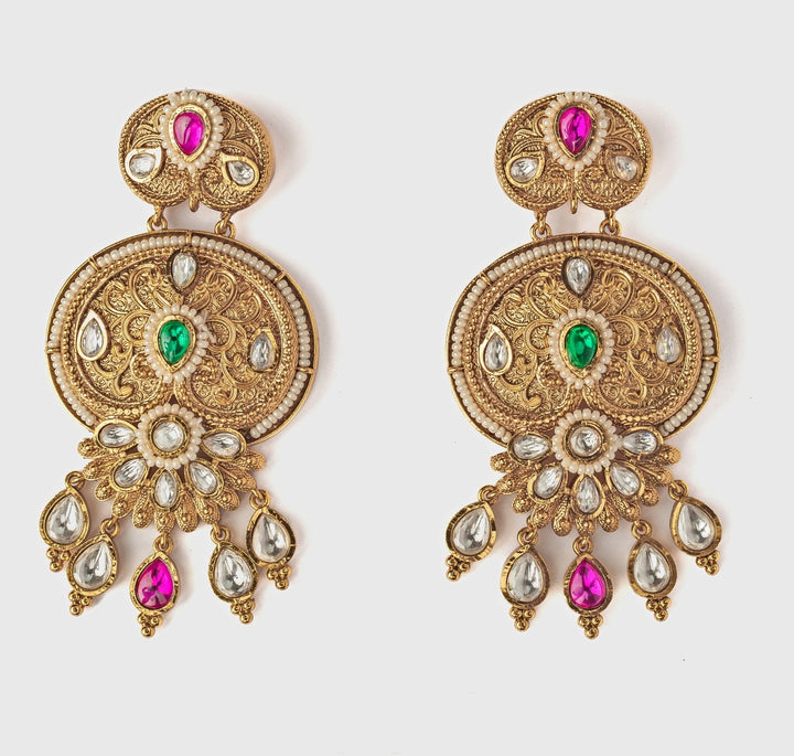 Gold Plated Pink And Green Beaded Chandbali Earrings Vivinia by Vidhi Mehra - Fabilicious Fashion
