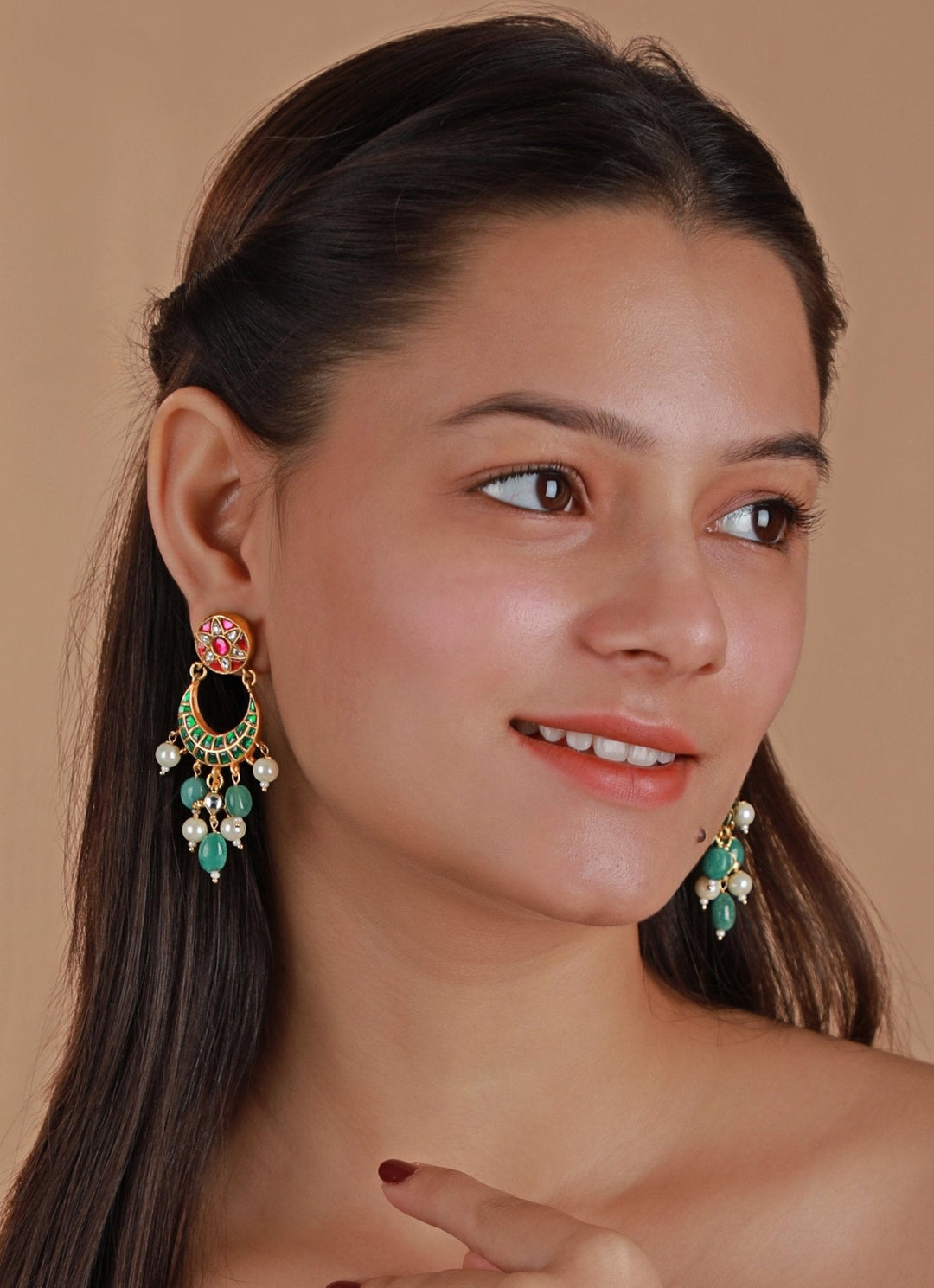 Gold Plated Pink And Green Beaded Choker Necklace Set Kalyani Indian Jewelry - Fabilicious Fashion