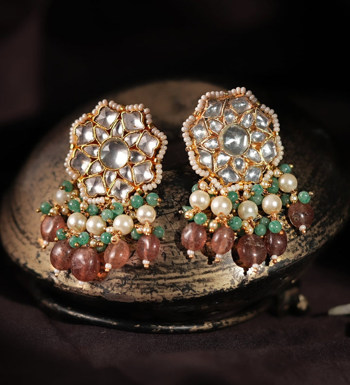 Gold Plated Pink And Green Beaded Choker Necklace Set Kalyani Indian Jewelry - Fabilicious Fashion