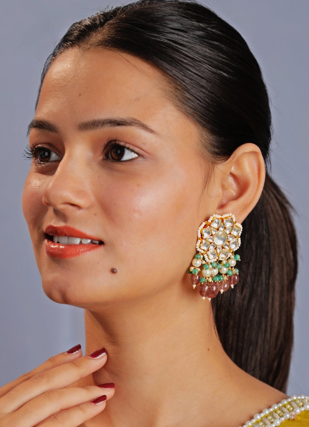 Gold Plated Pink And Green Beaded Choker Necklace Set Kalyani Indian Jewelry - Fabilicious Fashion