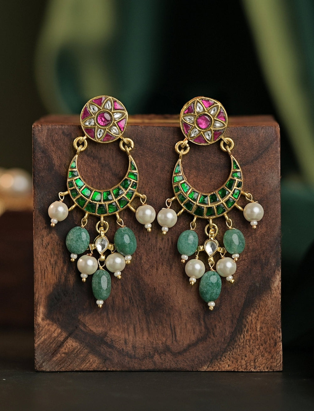 Gold Plated Pink And Green Beaded Choker Necklace Set Kalyani Indian Jewelry - Fabilicious Fashion