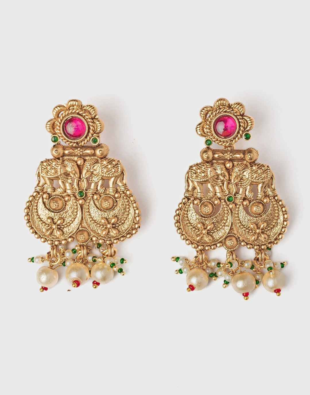 Gold Plated Pink And Green Chandbali Earrings With Pearl Drops Vivinia by Vidhi Mehra - Fabilicious Fashion