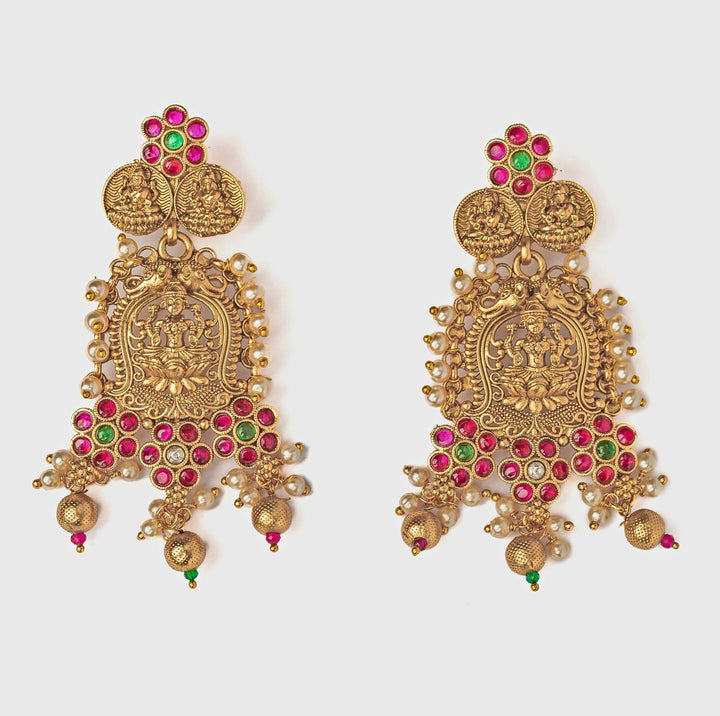 Gold Plated Pink And Green Chandbali Earrings Vivinia by Vidhi Mehra - Fabilicious Fashion
