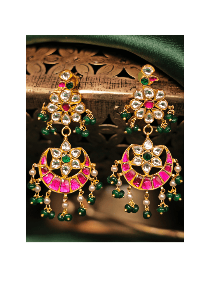 Gold Plated Pink And Green Dangler Earrings Kalyani Indian Jewelry - Fabilicious Fashion
