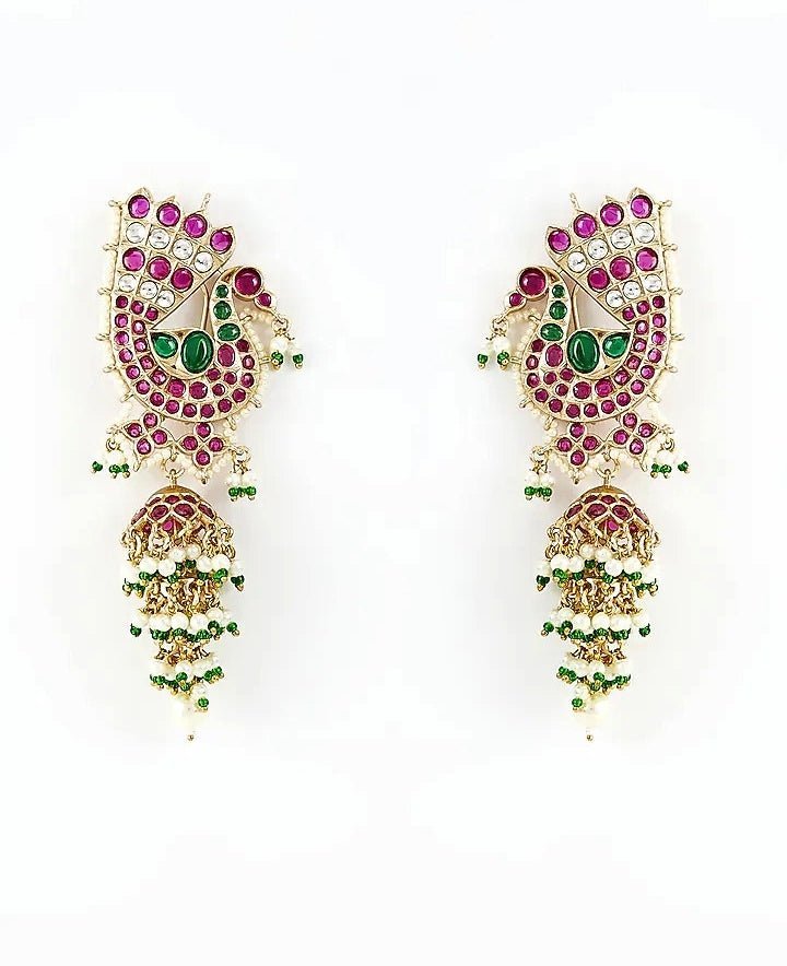 Gold Plated Pink And Green Kundan Danglers Earrings Vivinia by Vidhi Mehra - Fabilicious Fashion