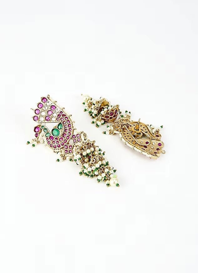 Gold Plated Pink And Green Kundan Danglers Earrings Vivinia by Vidhi Mehra - Fabilicious Fashion