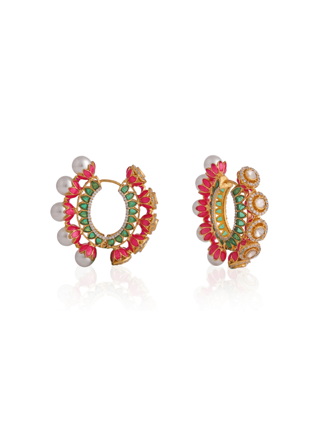 Gold Plated Pink And Green Minakari Reversible Baalis Kalyani Indian Jewelry - Fabilicious Fashion