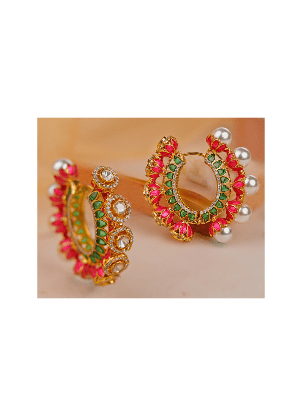 Gold Plated Pink And Green Minakari Reversible Baalis Kalyani Indian Jewelry - Fabilicious Fashion