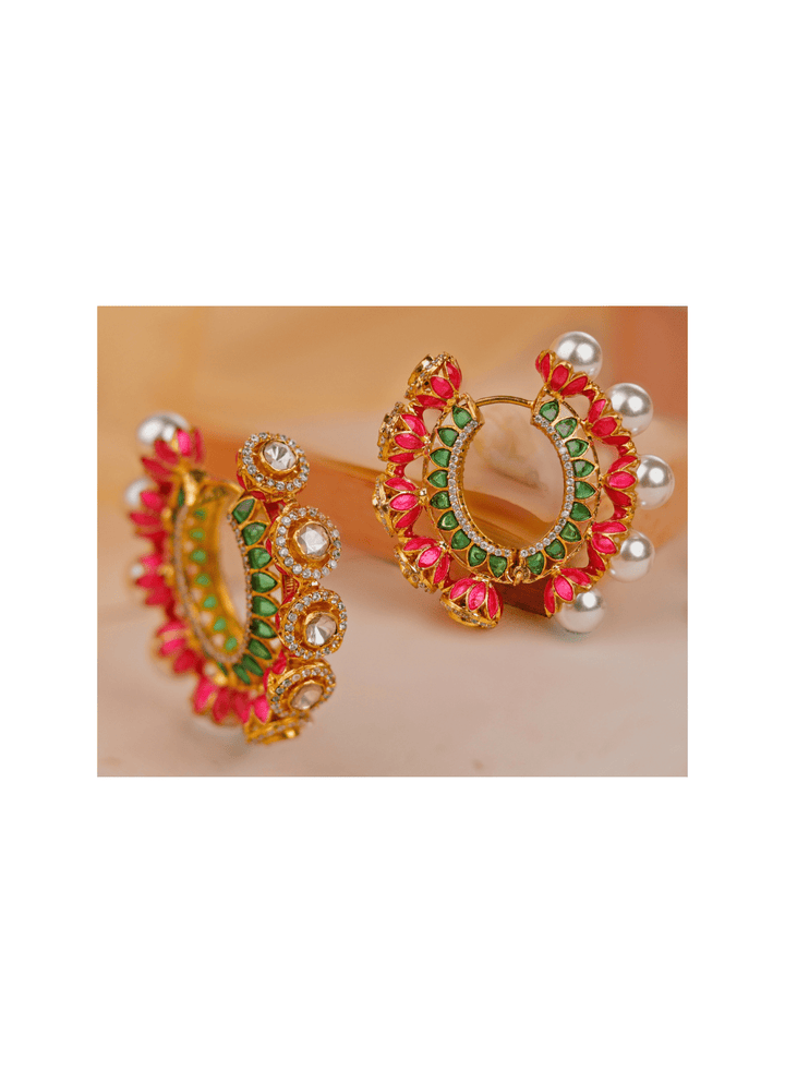 Gold Plated Pink And Green Minakari Reversible Baalis Kalyani Indian Jewelry - Fabilicious Fashion