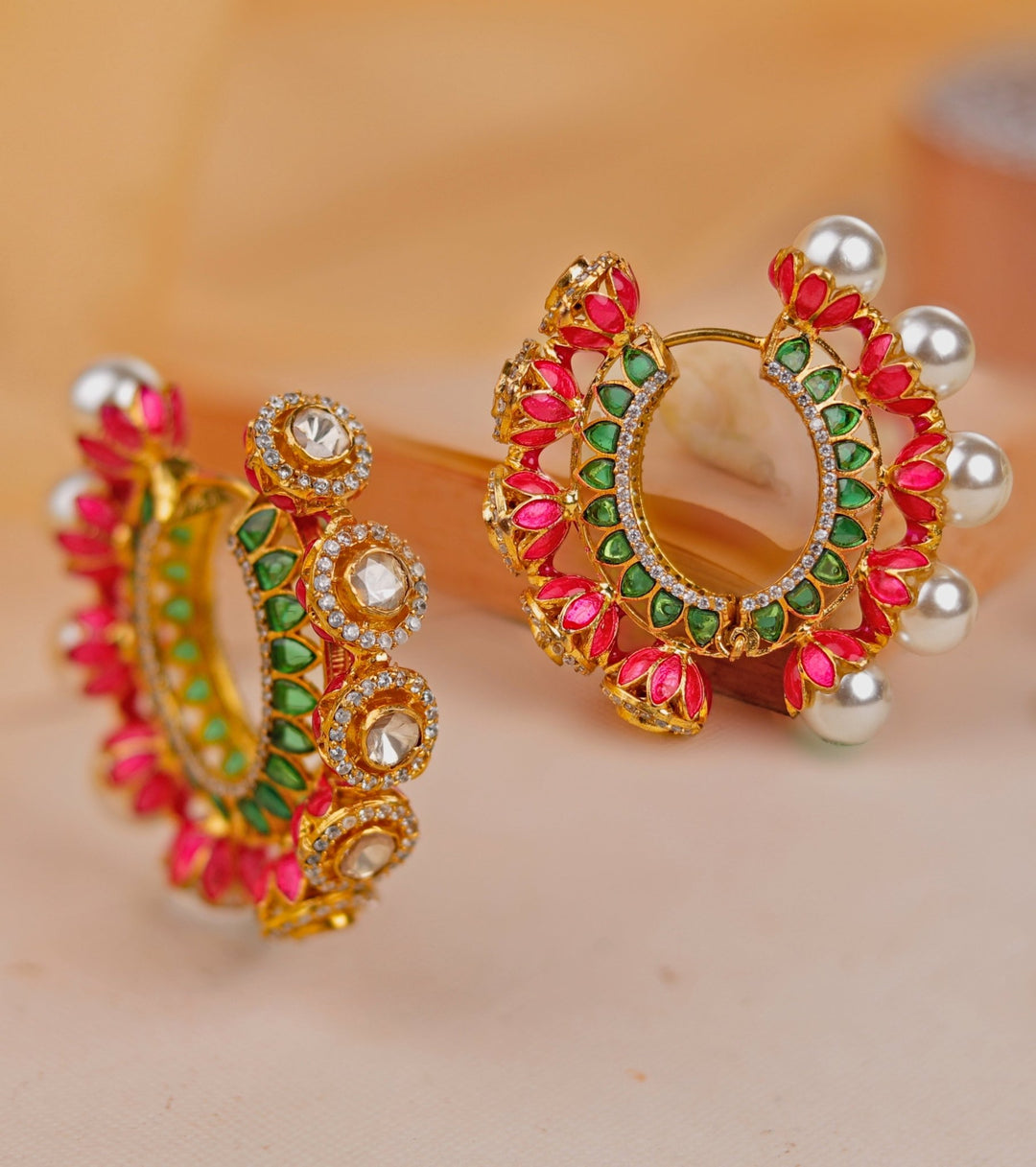 Gold Plated Pink And Green Minakari Reversible Baalis Kalyani Indian Jewelry - Fabilicious Fashion