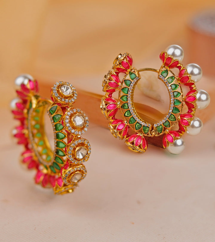 Gold Plated Pink And Green Minakari Reversible Baalis Kalyani Indian Jewelry - Fabilicious Fashion
