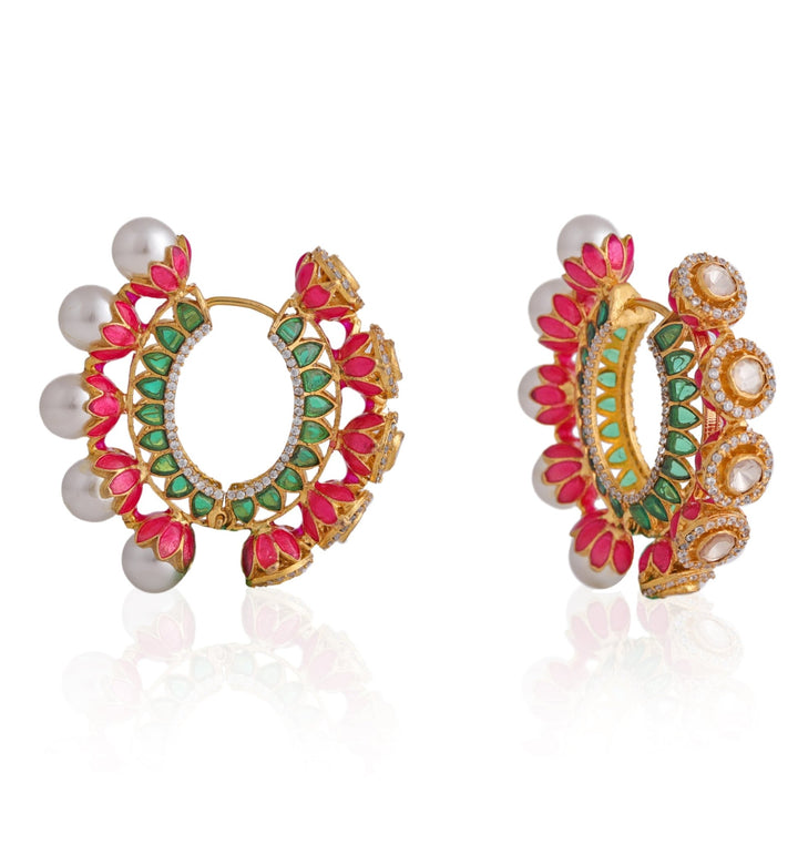 Gold Plated Pink And Green Minakari Reversible Baalis Kalyani Indian Jewelry - Fabilicious Fashion