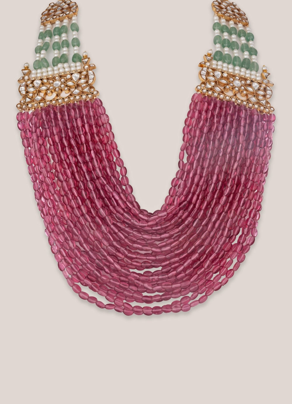 Zevar by Geeta Gold Plated Pink And Green Pearl MaalaFabilicious Fashion