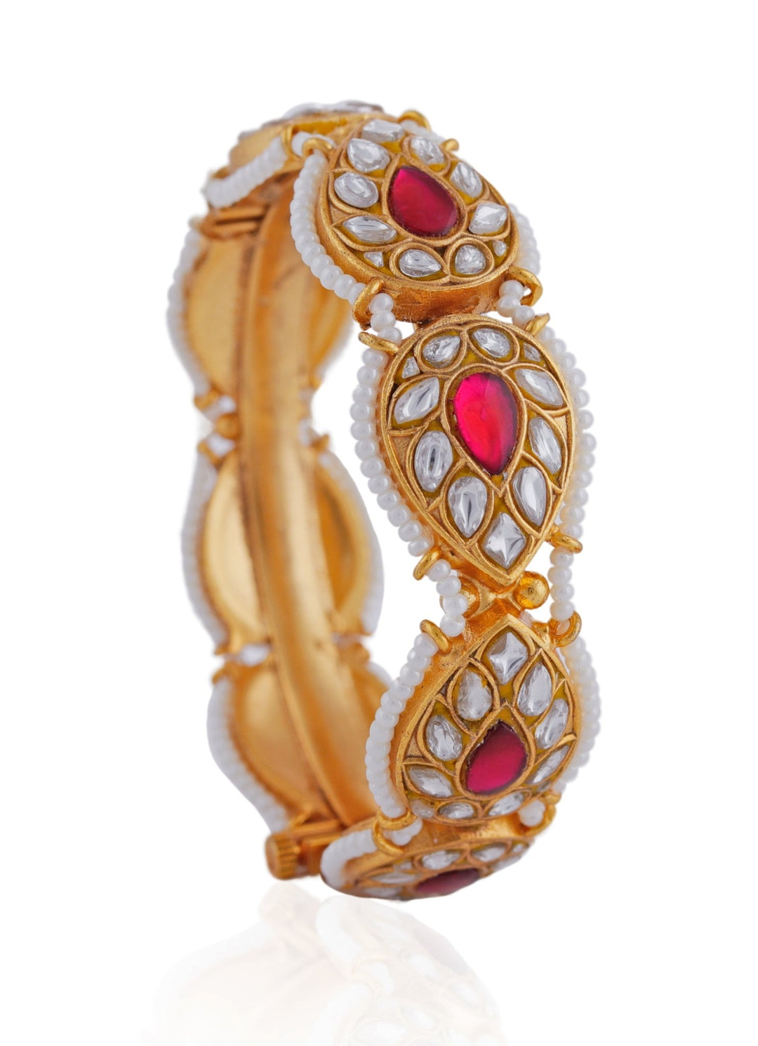 Gold Plated Pink And White Jadau Bangle Riana by Shikha Jindal - Fabilicious Fashion