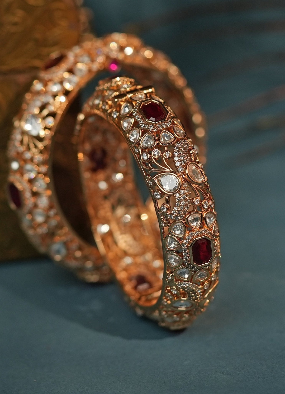 Gold Plated Pink And White Stone Bangle Kada Kalyani Indian Jewelry - Fabilicious Fashion