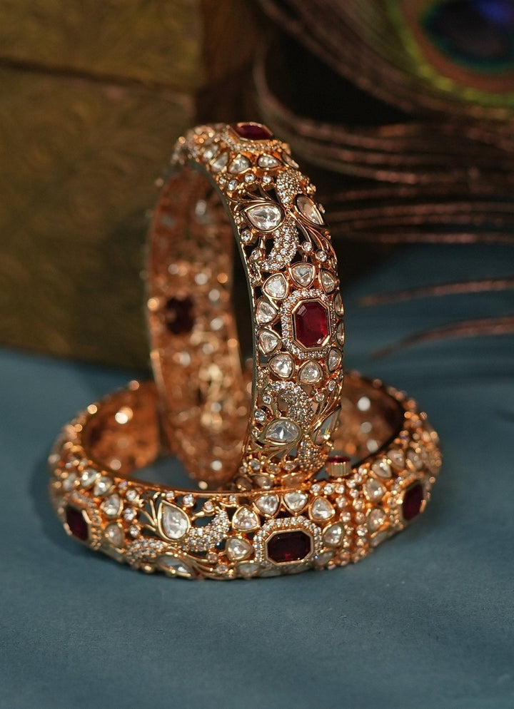 Gold Plated Pink And White Stone Bangle Kada Kalyani Indian Jewelry - Fabilicious Fashion