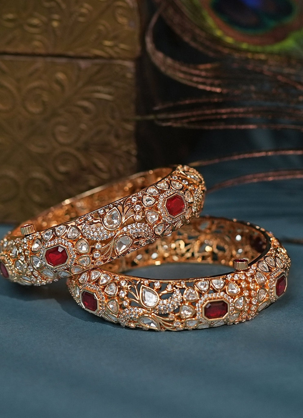 Gold Plated Pink And White Stone Bangle Kada Kalyani Indian Jewelry - Fabilicious Fashion