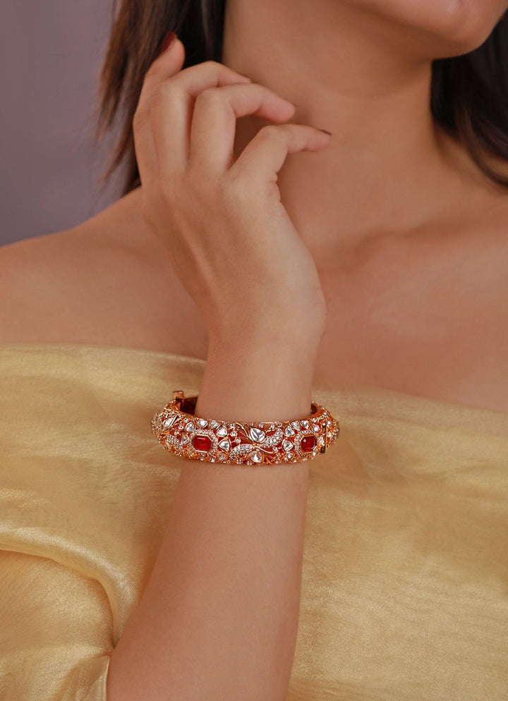 Gold Plated Pink And White Stone Bangle Kada Kalyani Indian Jewelry - Fabilicious Fashion