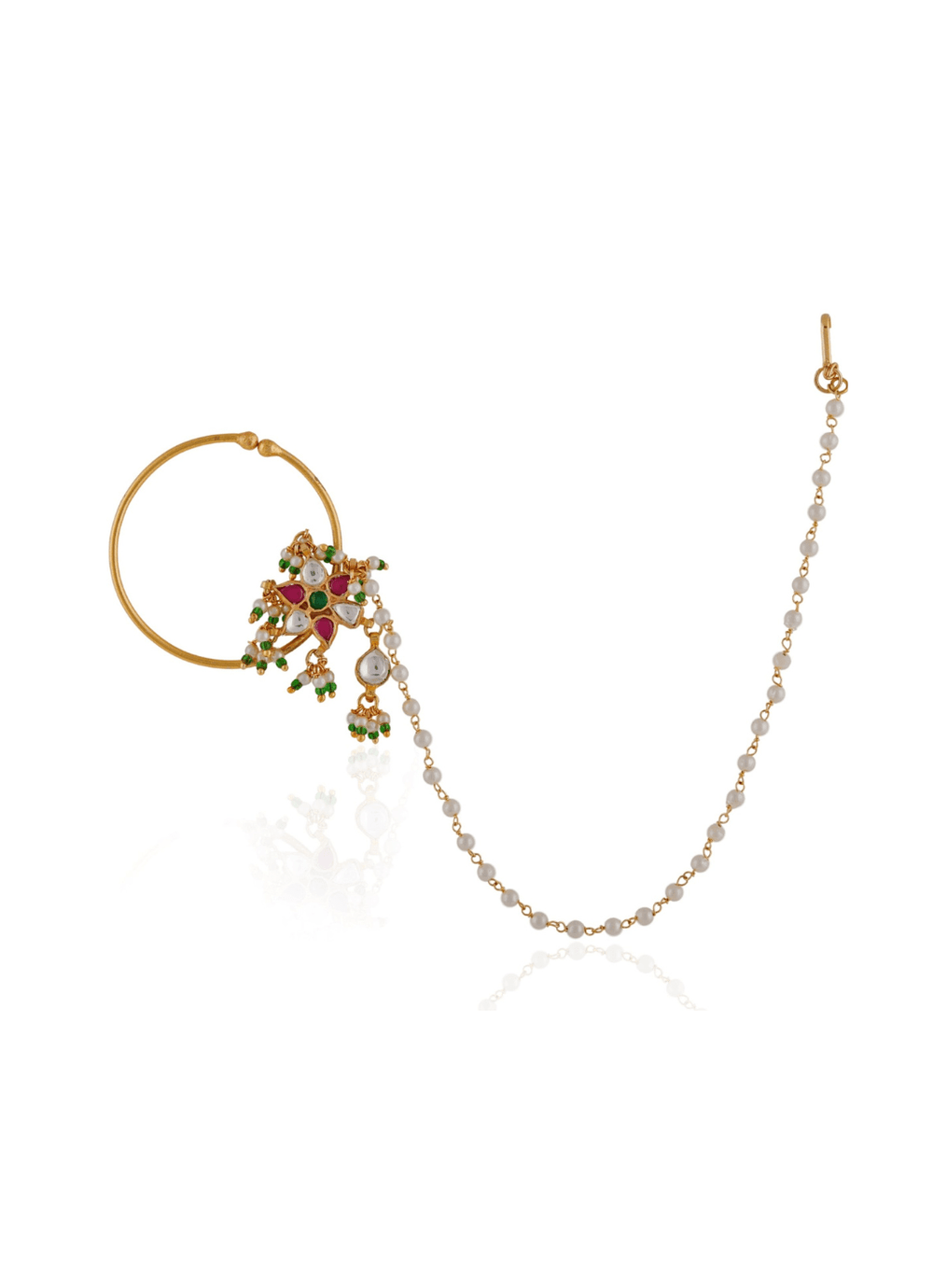 Gold Plated Pink And White Stone Nath Riana by Shikha Jindal - Fabilicious Fashion