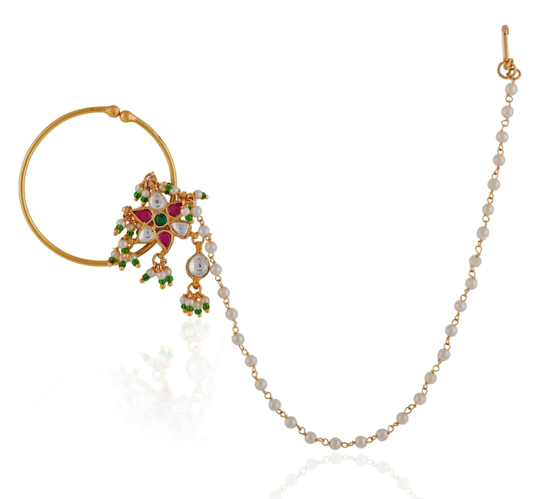 Gold Plated Pink And White Stone Nath Riana by Shikha Jindal - Fabilicious Fashion