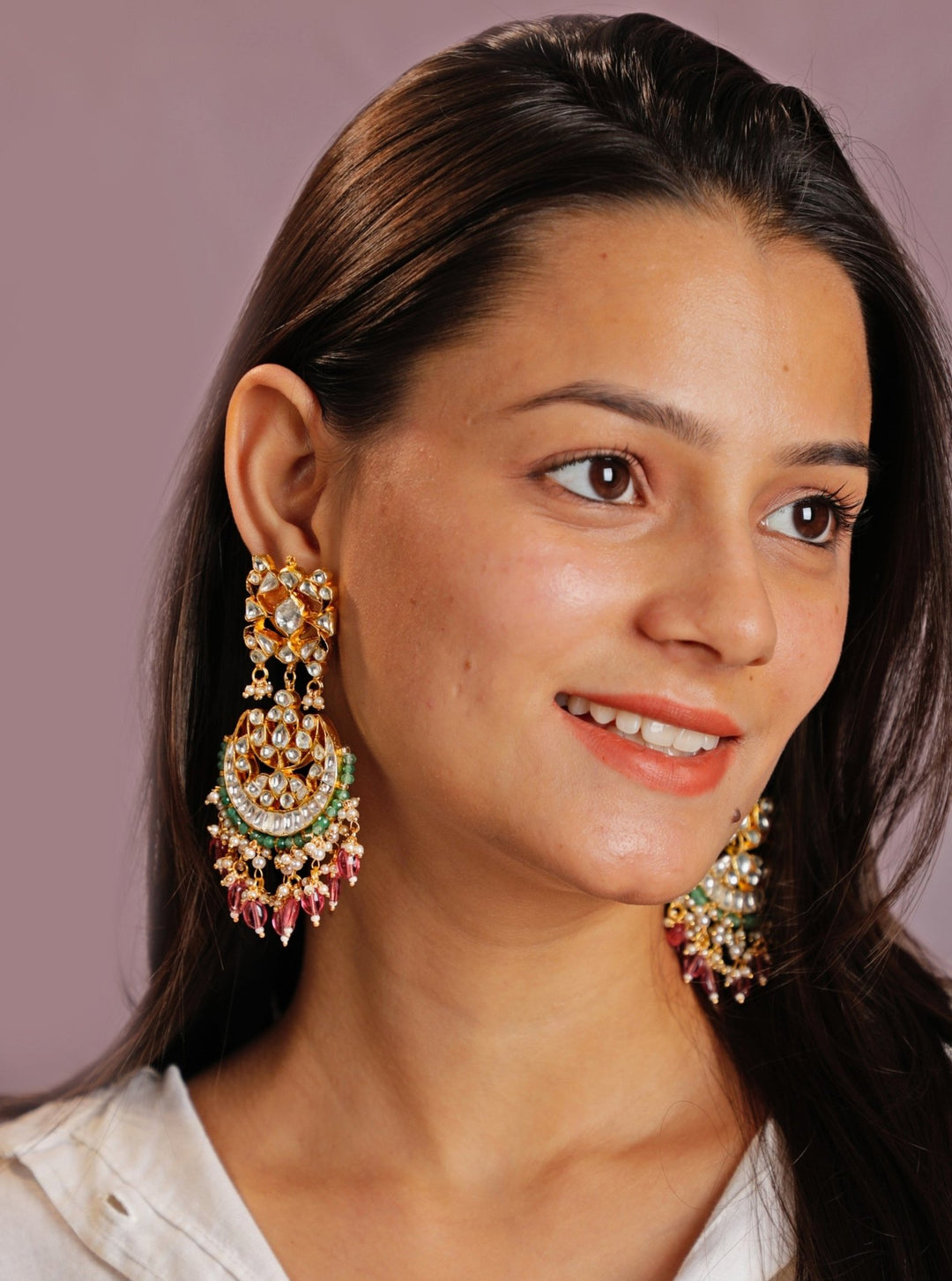 Gold Plated Pink Beads Dangling Earrings Kalyani Indian Jewelry - Fabilicious Fashion