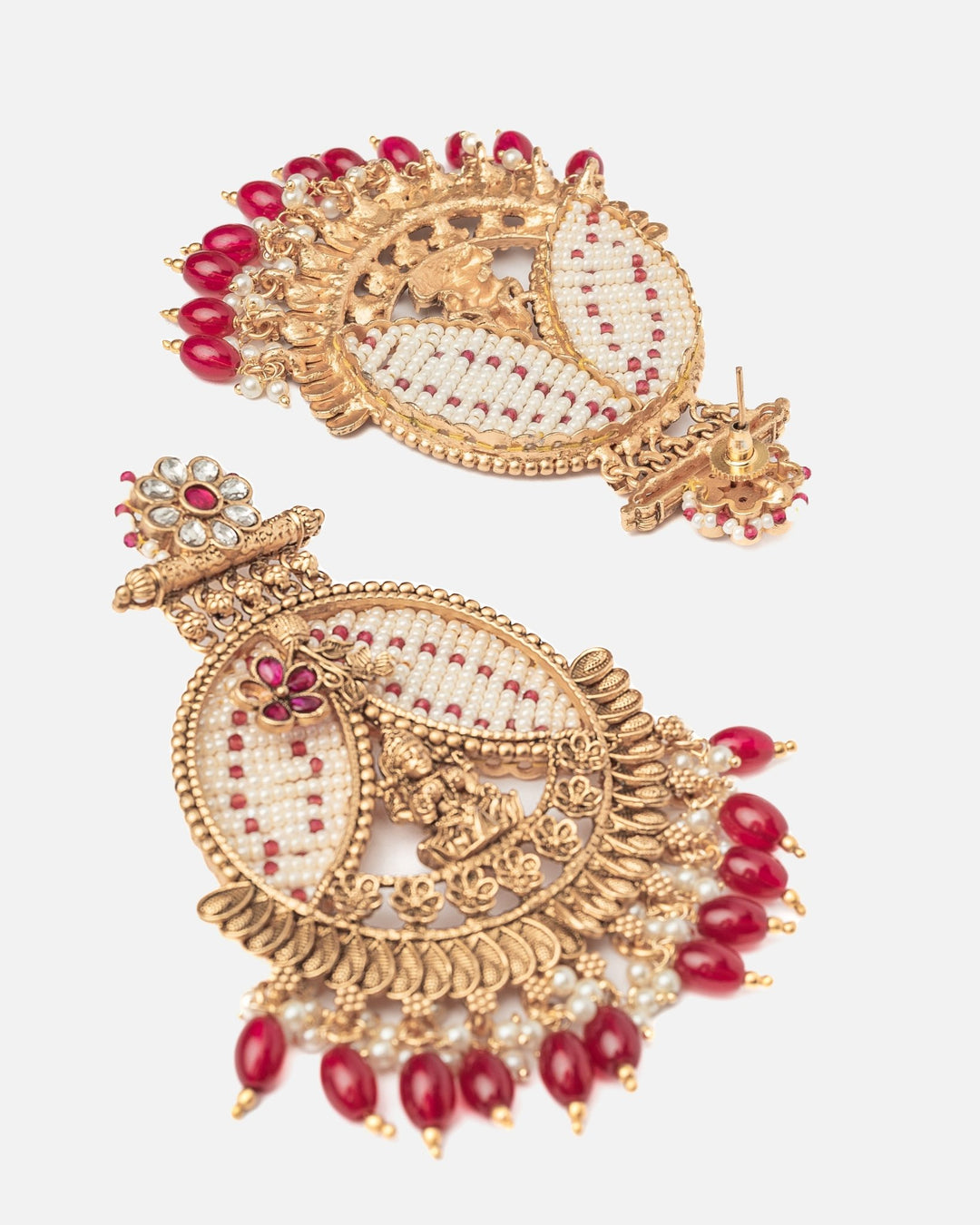 Gold Plated Pink Chandbali Earrings With Maroon Hangings Vivinia by Vidhi Mehra - Fabilicious Fashion